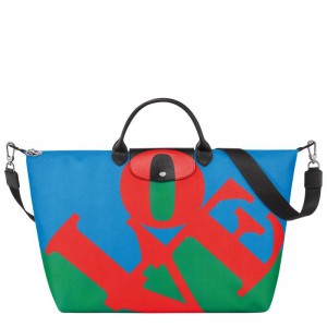 Red/Navy Women's Longchamp x Robert Indiana Travel Bags | UHELK-0153